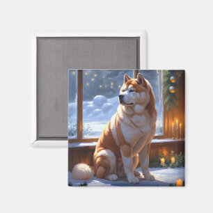 Akita mit Weihnachtsbeleuchtung Urlaub Magnet