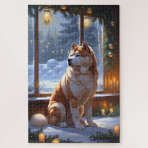 Akita mit Weihnachtsbeleuchtung Urlaub Puzzle