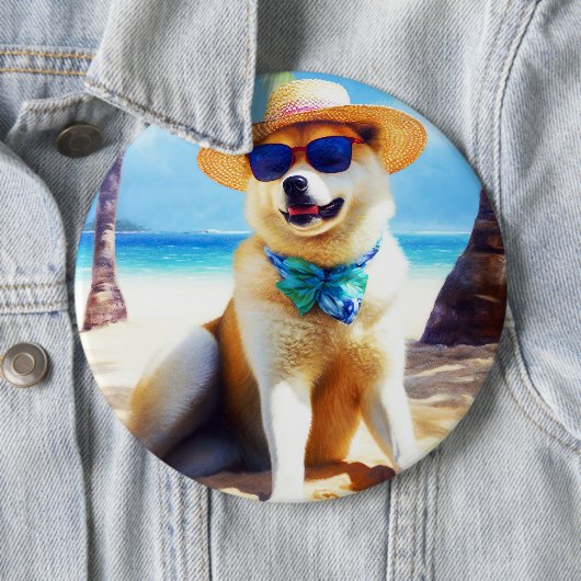 Akita on Beach, Sommergeschenk für Hundefreunde Ge Button (Beispiel)