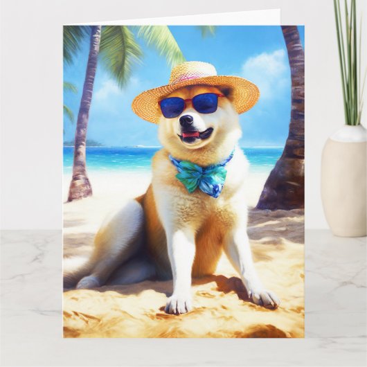 Akita on Beach, Sommergeschenk für Hundefreunde Ge Karte (Vorderseite)