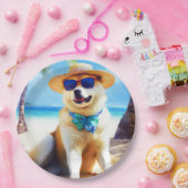 Akita on Beach, Sommergeschenk für Hundefreunde Ge Pappteller (Party)