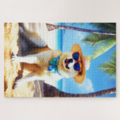 Akita on Beach, Sommergeschenk für Hundefreunde Ge Puzzle (Horizontal)