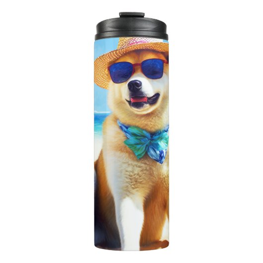 Akita on Beach, Sommergeschenk für Hundefreunde Ge Thermosbecher (Vorderseite)