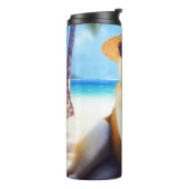 Akita on Beach, Sommergeschenk für Hundefreunde Ge Thermosbecher (Nach links gedreht)