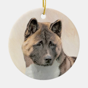 Akita Painting - Niedliche Hundekunst Keramik Ornament