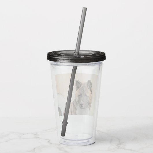 Akita Painting - Niedliche Original Hunde Kunst Acryltrinkbecher (Rückseite)