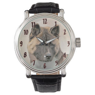 Akita Painting - Niedliche Original Hunde Kunst Armbanduhr
