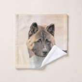 Akita Painting - Niedliche Original Hunde Kunst Badhandtuch Set (Waschlappen)