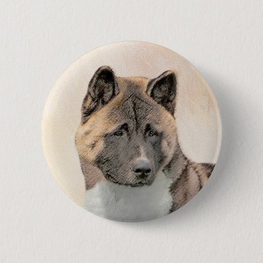 Akita Painting - Niedliche Original Hunde Kunst Button (Vorderseite)