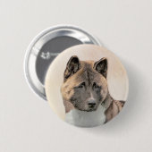 Akita Painting - Niedliche Original Hunde Kunst Button (Vorne & Hinten)