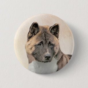 Akita Painting - Niedliche Original Hunde Kunst Button