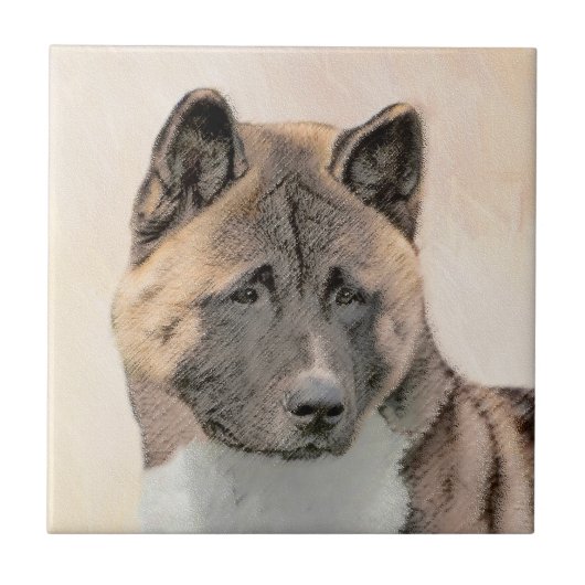 Akita Painting - Niedliche Original Hunde Kunst Fliese (Vorderseite)