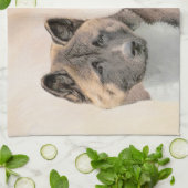 Akita Painting - Niedliche Original Hunde Kunst Geschirrtuch (Gefaltet)