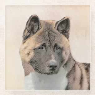 Akita Painting - Niedliche Original Hunde Kunst Glasuntersetzer