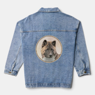 Akita Painting - Niedliche Original Hunde Kunst Jeansjacke