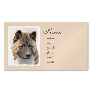 Akita Painting - Niedliche Original Hunde Kunst Magnetische Visitenkarte