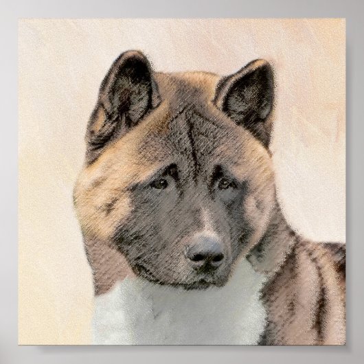 Akita Painting - Niedliche Original Hunde Kunst Poster (Vorne)