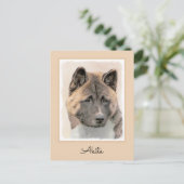 Akita Painting - Niedliche Original Hunde Kunst Postkarte (Stehend Vorderseite)
