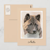 Akita Painting - Niedliche Original Hunde Kunst Postkarte (Vorne/Hinten)