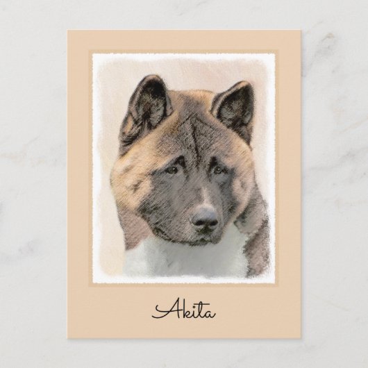 Akita Painting - Niedliche Original Hunde Kunst Postkarte (Vorderseite)