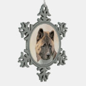 Akita Painting - Niedliche Original Hunde Kunst Schneeflocken Zinn-Ornament (Links)