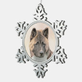 Akita Painting - Niedliche Original Hunde Kunst Schneeflocken Zinn-Ornament (Rechts)