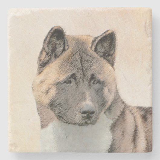 Akita Painting - Niedliche Original Hunde Kunst Steinuntersetzer (Vorderseite)