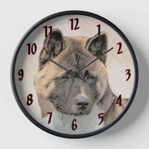 Akita Painting - Niedliche Original Hunde Kunst Uhr
