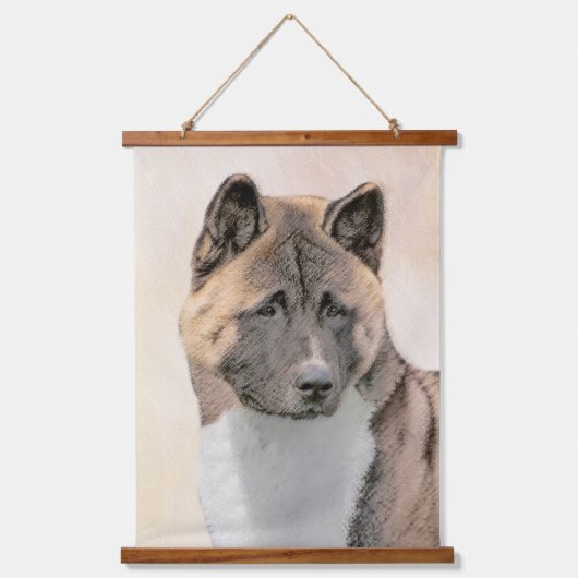Akita Painting - Niedliche Original Hunde Kunst Wandteppich Mit Holzrahmen (Vorderseite)
