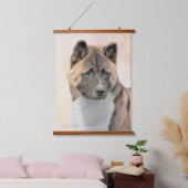 Akita Painting - Niedliche Original Hunde Kunst Wandteppich Mit Holzrahmen (Schlafzimmer)