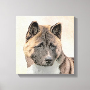 Akita Painting - Niedliche Originalkunst des Hunde Leinwanddruck