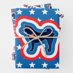 Akita Patriotisch Rot Weiß Und Blau 4. Juli Geschenkpapier Set