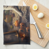 Akita Pumpkins Halloween Beängstigend Geschirrtuch (Viertel Falte)