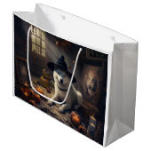 Akita Pumpkins Halloween Beängstigend Große Geschenktüte (Vorderseite Schrägansicht)