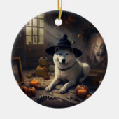 Akita Pumpkins Halloween Beängstigend Keramik Ornament (Vorne)