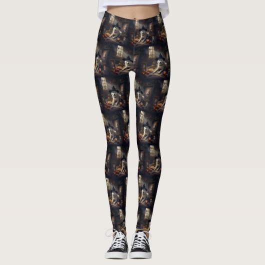 Akita Pumpkins Halloween Beängstigend Leggings (Vorderseite)