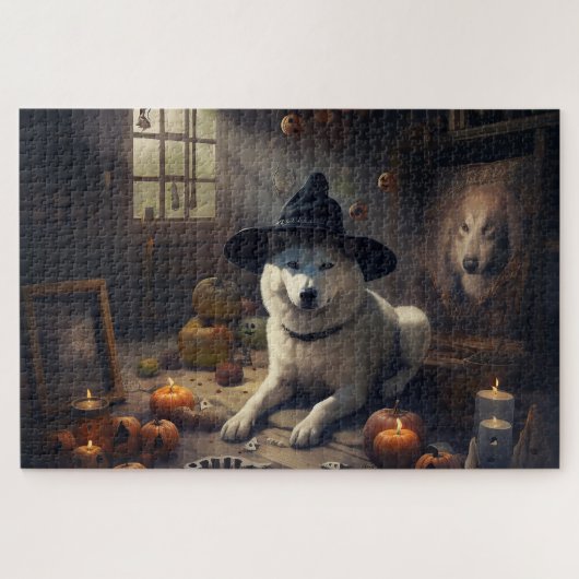 Akita Pumpkins Halloween Beängstigend Puzzle (Horizontal)