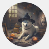 Akita Pumpkins Halloween Beängstigend Runder Aufkleber (Vorderseite)