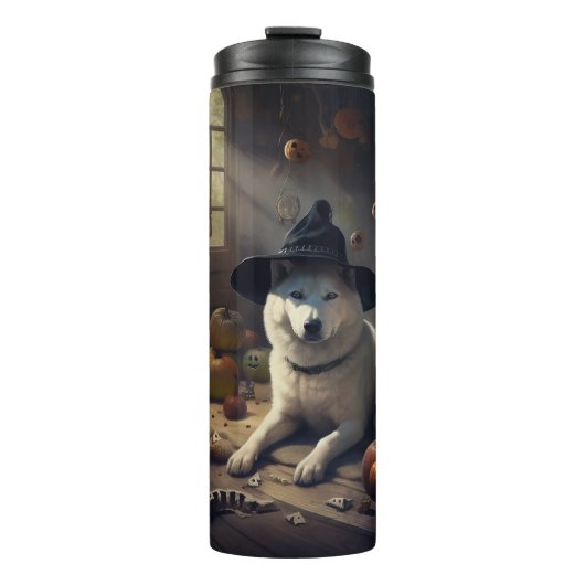 Akita Pumpkins Halloween Beängstigend Thermosbecher (Vorderseite)