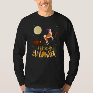 Akita Ride Hexe Shotgun Akita Hund Halloween T-Shirt