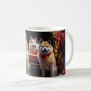 Akita Schneebedeckte Schlittenfahrt Weihnachtsdeko Kaffeetasse
