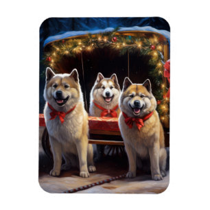 Akita Schneebedeckte Schlittenfahrt Weihnachtsdeko Magnet