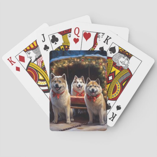 Akita Schneebedeckte Schlittenfahrt Weihnachtsdeko Spielkarten (Rückseite)