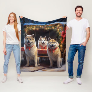 Akita Schneebedeckter Schlittenfahrt Weihnachtsdek Fleecedecke