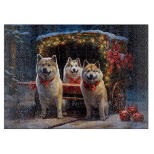 Akita Schneebedeckter Schlittenfahrt Weihnachtsdek Schneidebrett