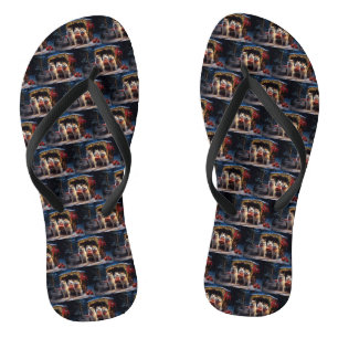 Akita Schneebedeckter Schlittenfahrt-Weihnachtssch Badesandalen