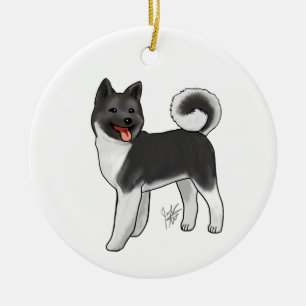 Akita - Schwarz-Weiß-Ornament Keramik Ornament