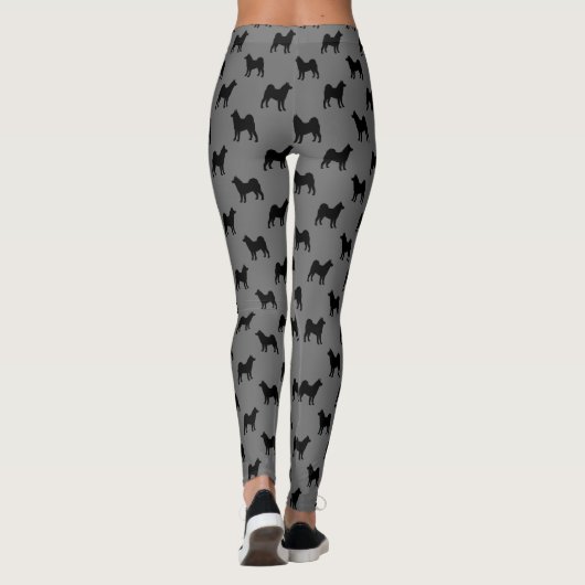 Akita-Silhouette-Muster-Schwarzes und Grau Leggings (Rückseite)