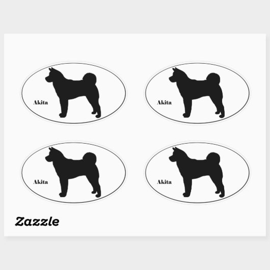 Akita Silhouette Ovaler Aufkleber (Blatt)