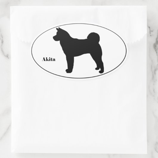 Akita Silhouette Ovaler Aufkleber (Tasche)